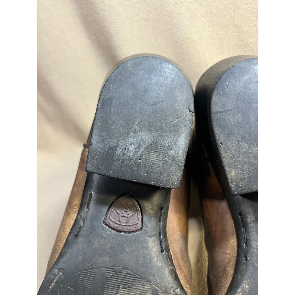 Ariat Heritage Brown Leather Western Cowboy Boots Mens Round‎ Toe - Picture 12 of 16